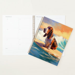 Peinture de Basset Hound faisant du Surf sur la Pl