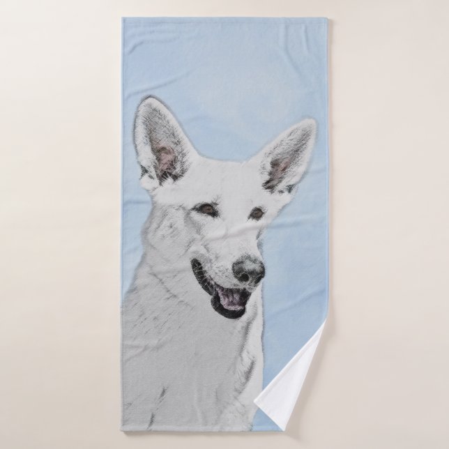 Peinture de berger blanc - jolie art original de c (Serviette de bain)