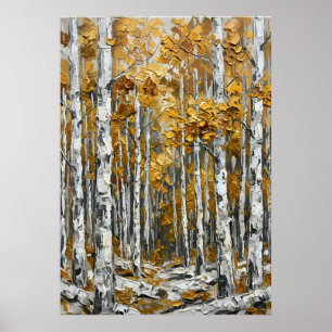 Peinture de bouleaux d'automne Poster Forêt doré