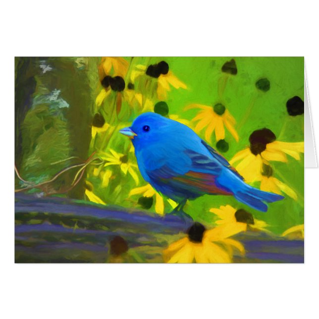 Peinture de Bunting Indigo - Art original pour ois (Devant horizontal)