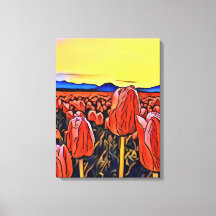 Peinture de champ Tulipe rouge toile étirée Impres