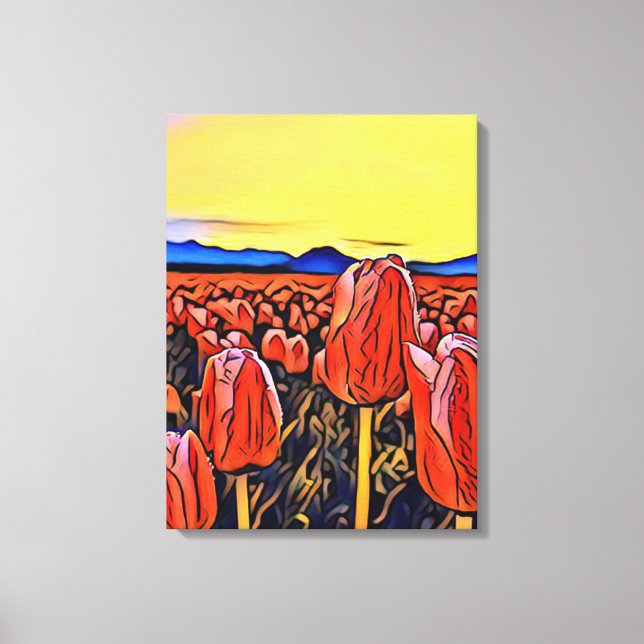 Peinture de champ Tulipe rouge toile étirée Impres (Recto)