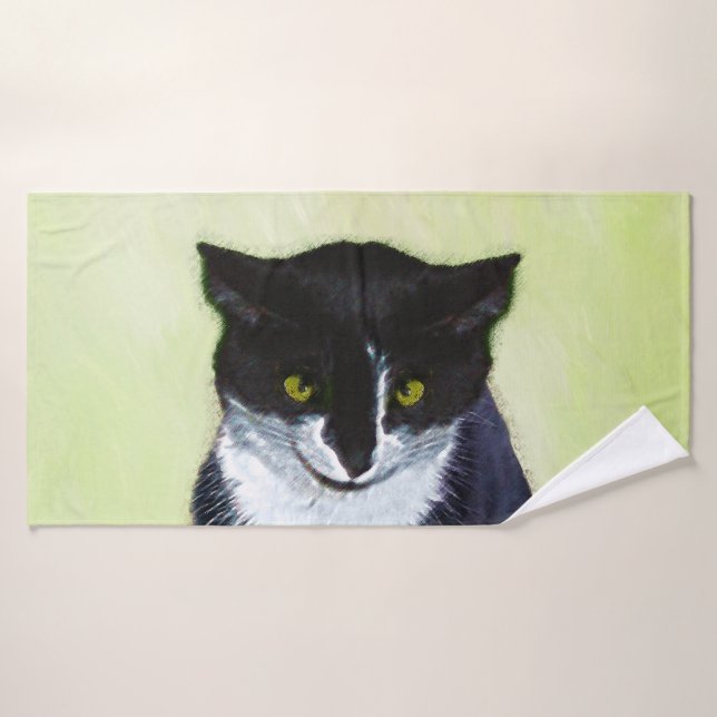 Peinture de chat Tuxedo - Cute Original Cat Art (Serviette de bain)