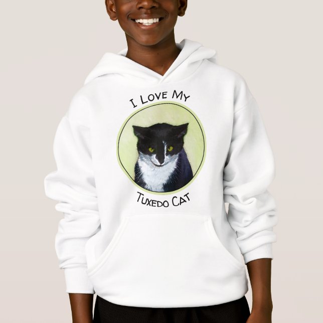 Peinture de chat Tuxedo - Cute Original Cat Art (Devant)