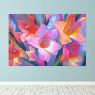 Peinture de Glaïeuls Rose et Bleu Art mural abstra
