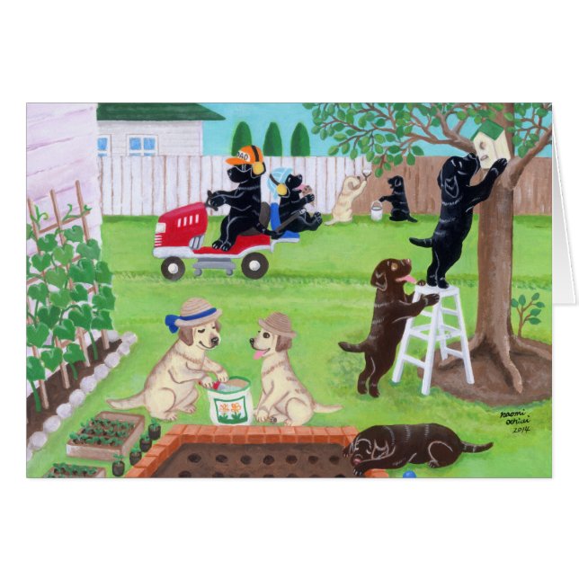 Peinture de Labradors d'amusement de dimanche (Devant horizontal)