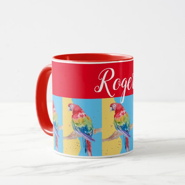 Peinture de perroquet rouge Macaw Mens Nom Art Mug (Devant gauche)