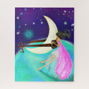 Peinture de puzzle de fantaisie de lune et de fill