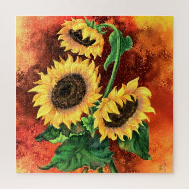 Peinture de Puzzle de trois tournesols (Vertical)