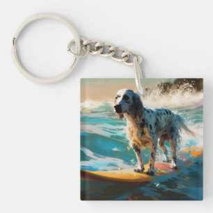 Peinture de Surf sur la Plage avec Setter Anglais