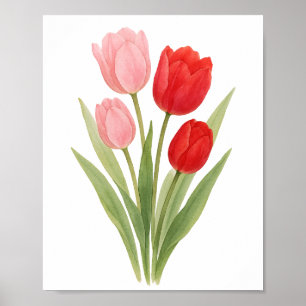 Peinture de tulipes roses rouges, Art mural floral