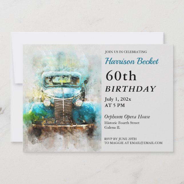 Peinture de vieux camion Invitation d'anniversaire (Dos)