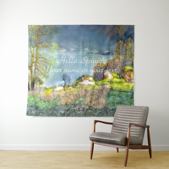 Peinture d'orage de printemps Aquarelle Tapisserie (En situation (horizontale))