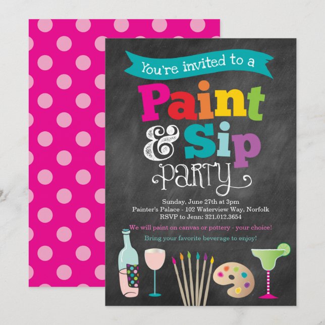 Peinture et sip Peinture et invitation à la fête d (Devant / Derrière)