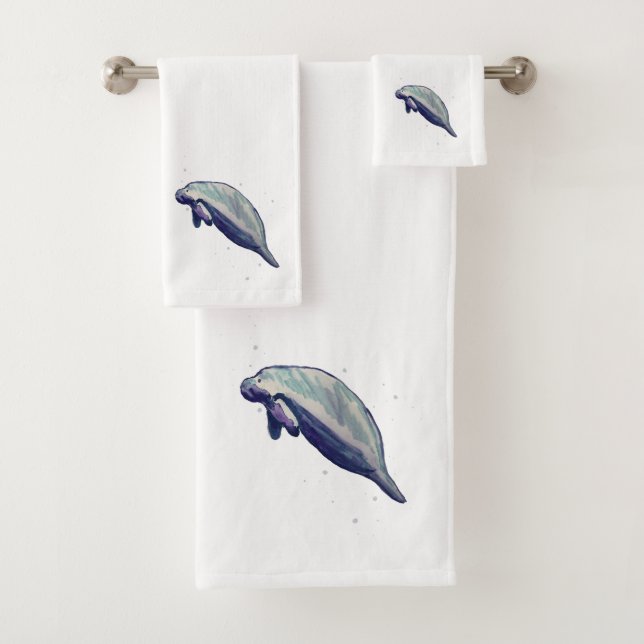 Peinture Manatee Aquarelle Ensemble de serviettes  (En situation)