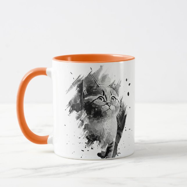 Peinture noir & blanc Chat Mug personnalisable (Gauche)