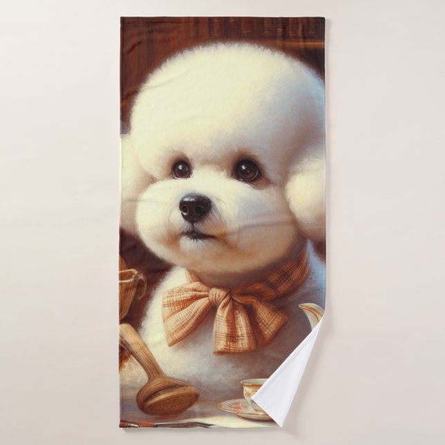 Peinture Retro Bichon Frisé (Serviette de bain)