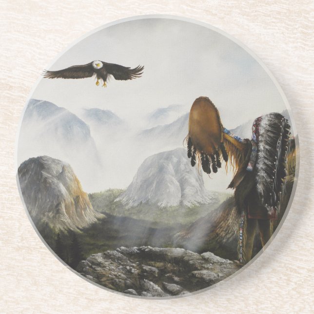 Peinture sur Dessous de verre Aigle et Indien (Devant)