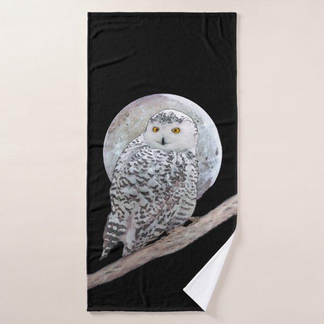 Peinture sur la Chouette neigeuse et la Lune - Art (Serviette de bain)