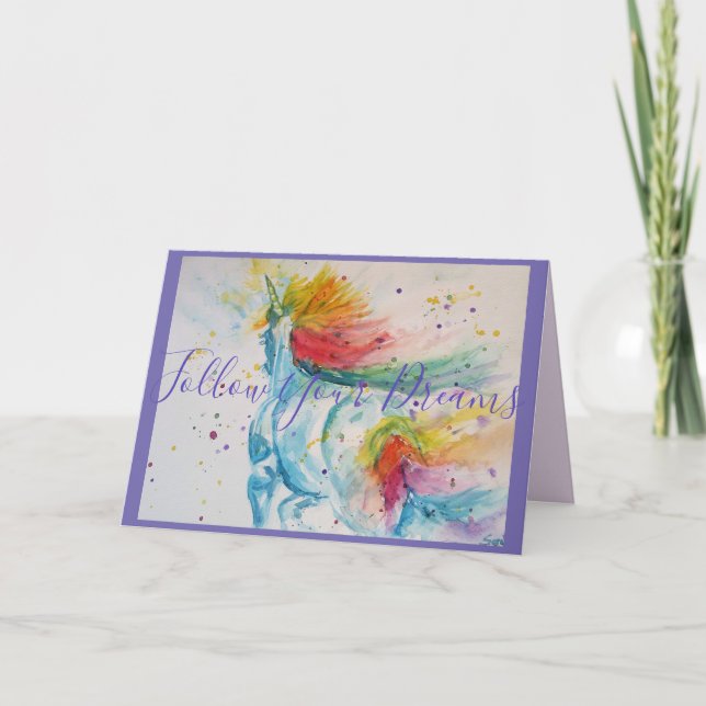 Peinture Unicorn Suivez vos rêves Carte Anniversai (Devant)