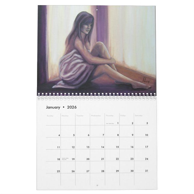 Peintures originales de calendrier de beaux-arts (Jan 2026)