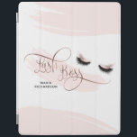 Peitschen-Chef-Make-upaugenbraue mustert iPad Hülle<br><div class="desc">Diese trendy und elegantes iPad intelligente Abdeckung mit Hand gezeichneten Rosengoldaugen (Eyelashes und Brauen) ist- perfekt für Peitschenchef/Make-upkünstler,  Eyelasherweiterungsgeschäft,  Peitschenerweiterung,  Mode Bloggers,  Peitschen-Bar,  Schönheitssalon… Die Foliendetails werden in der Grafik simuliert. Keine tatsächliche Folie wird in der Herstellung dieses Produktes benutzt.</div>