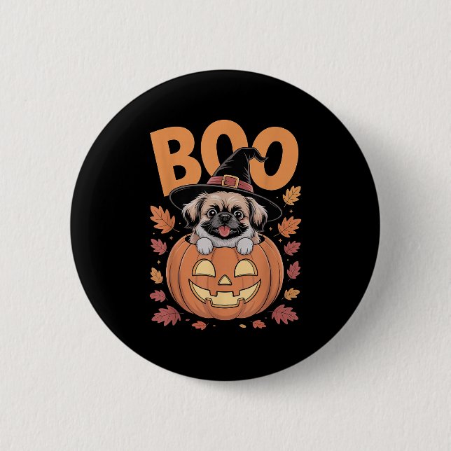 Peke Costume On Pumpkin Halloween Pekingese  Button (Vorderseite)