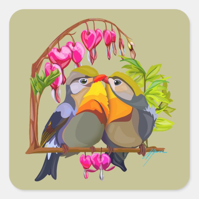 Pekin Robin Bird Pair Quadratischer Aufkleber (Vorderseite)