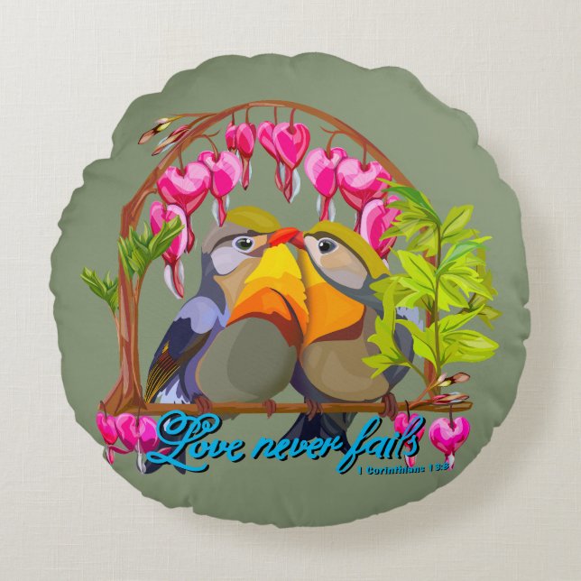 Pekin Robins - Leiothrix Liebe Versage nie Rundes Kissen (Vorderseite)