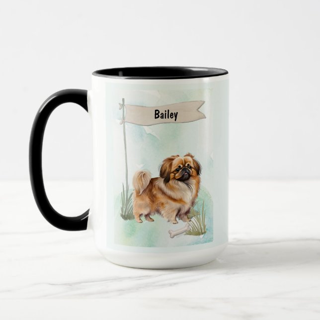 Pekinese Watercolor Personalized Dog Tasse (Links)