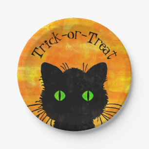 Peking Black Cat Halloween Wasserfarbendesign Pappteller