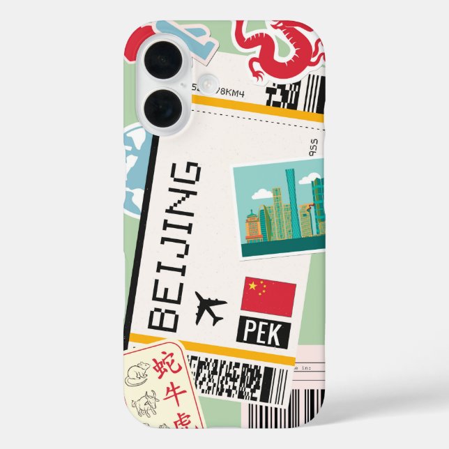 Peking China Boarding Pass iPhone 16 Hülle (Rückseite)