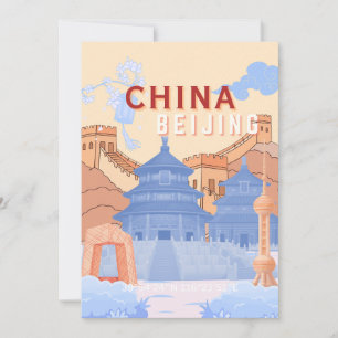 Peking China Reiseplakat Pastellblau & Pfirsich Einladung