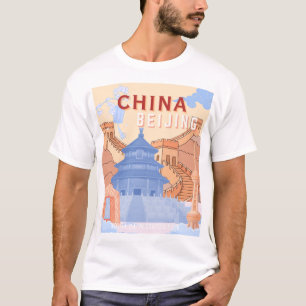 Peking China Reiseplakat Pastellblau & Pfirsich T-Shirt