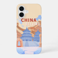 Peking China Reiseplakat | Pastellblau und Pfirsic