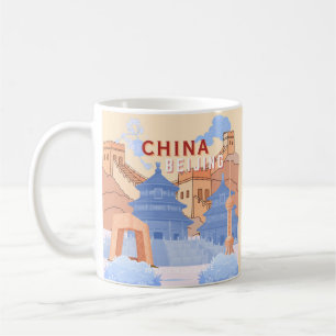 Peking China Reiseplakat Pastellblau und Pfirsic Kaffeetasse