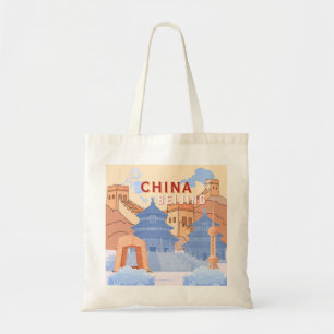 Peking China Reiseplakat Pastellblau und Pfirsic Tragetasche