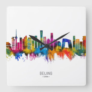 Peking China Skyline Quadratische Wanduhr