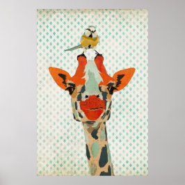 Peking Giraffe & Little Bird Art Poster