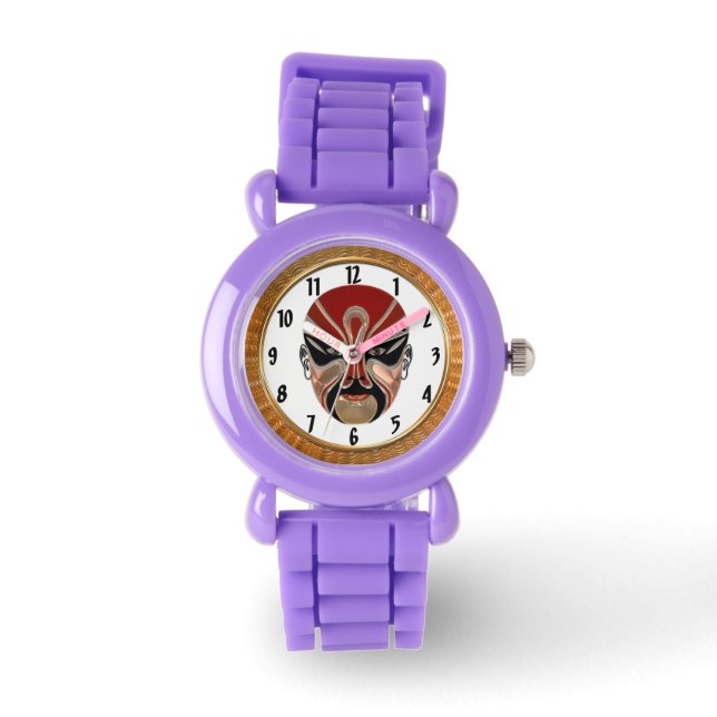 Peking Opera Gesichtsmasken in Schwarz und Rot5 Armbanduhr (Vorderseite)