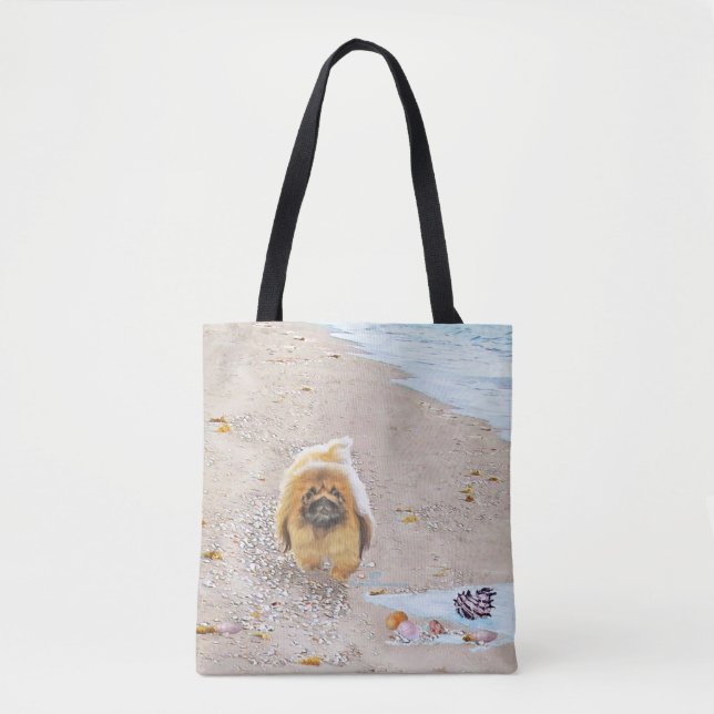 Pekingese am Strand Tasche (Vorderseite)
