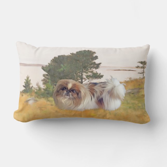 Pekingese an der Küste Lendenkissen (Vorderseite)