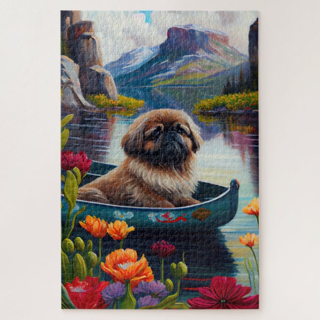 Pekingese auf dem Paddle: Ein Landschaftliches Abe (Vertikal)