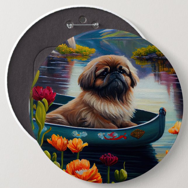Pekingese auf dem Paddle: Ein Landschaftliches Abe Button (Vorne & Hinten)