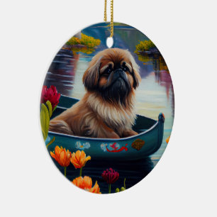 Pekingese auf dem Paddle: Ein Landschaftliches Abe Keramik Ornament