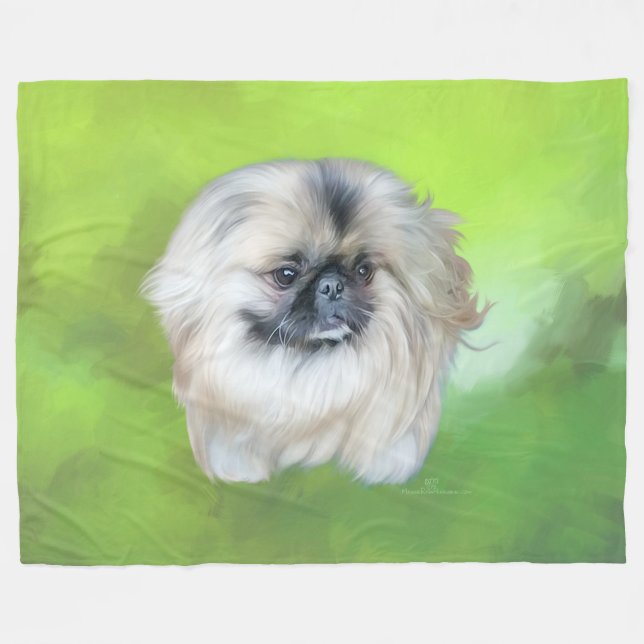 Pekingese auf Green Fleecedecke (Vorderseite (Horizontal))