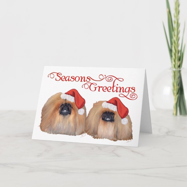 Pekingese Celebrate Christmas Feiertagskarte (Vorderseite)