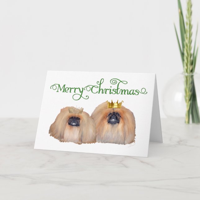 Pekingese Celebrate Christmas Feiertagskarte (Vorderseite)