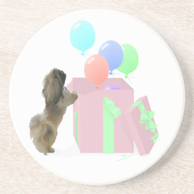 Pekingese Celebration Balloons Getränkeuntersetzer (Vorne)