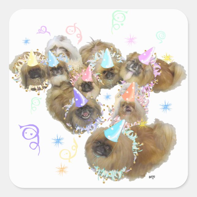 Pekingese Celebration Group Quadratischer Aufkleber (Vorderseite)